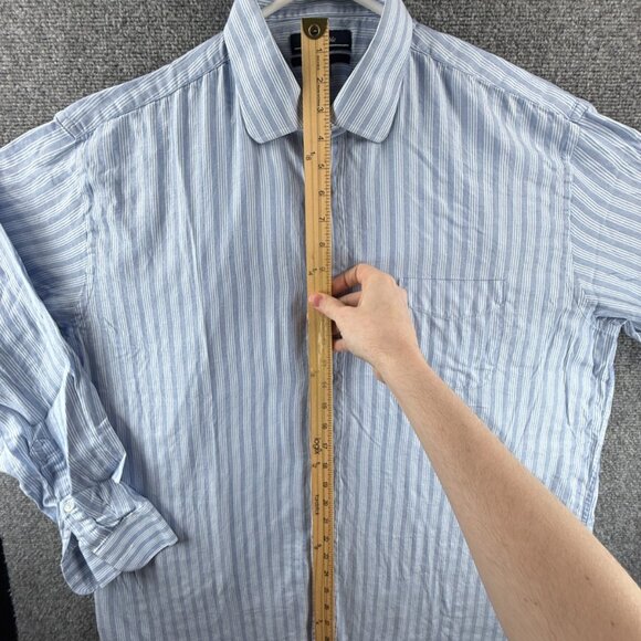 Faconnable Striped 7 Cotton Club Blue Pocket Men Shirt Button Up Long Sleeve - Picture 5 of 14